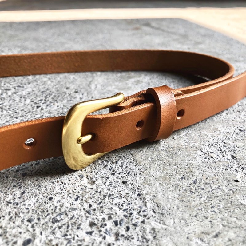 2cm wide thin version of the horseshoe head belt_light tea [LBT Pro] - เข็มขัด - หนังแท้ สีนำ้ตาล