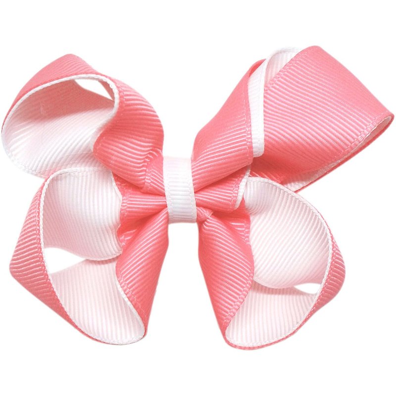 Double-layer two-color bow hairpin full-covered cloth handmade hair accessories Coral/Cream - เครื่องประดับผม - เส้นใยสังเคราะห์ สีส้ม