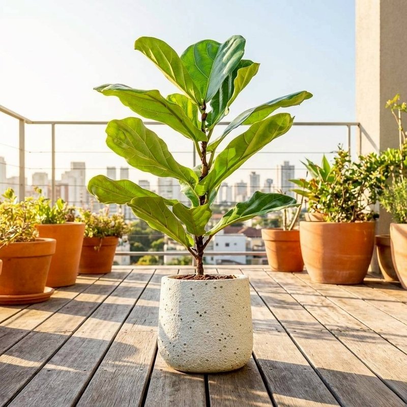 Fiddle Leaf Fig in Speckled White Cement Pot | Grand Opening Gift | Housewarming Present | Potted Plant | Office Decor - ตกแต่งต้นไม้ - พืช/ดอกไม้ สีเขียว