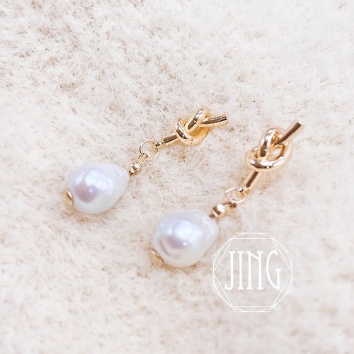 JING-Jewelry 天然淡水Akoya珍珠設計款|水滴巴洛克珍珠單結耳環