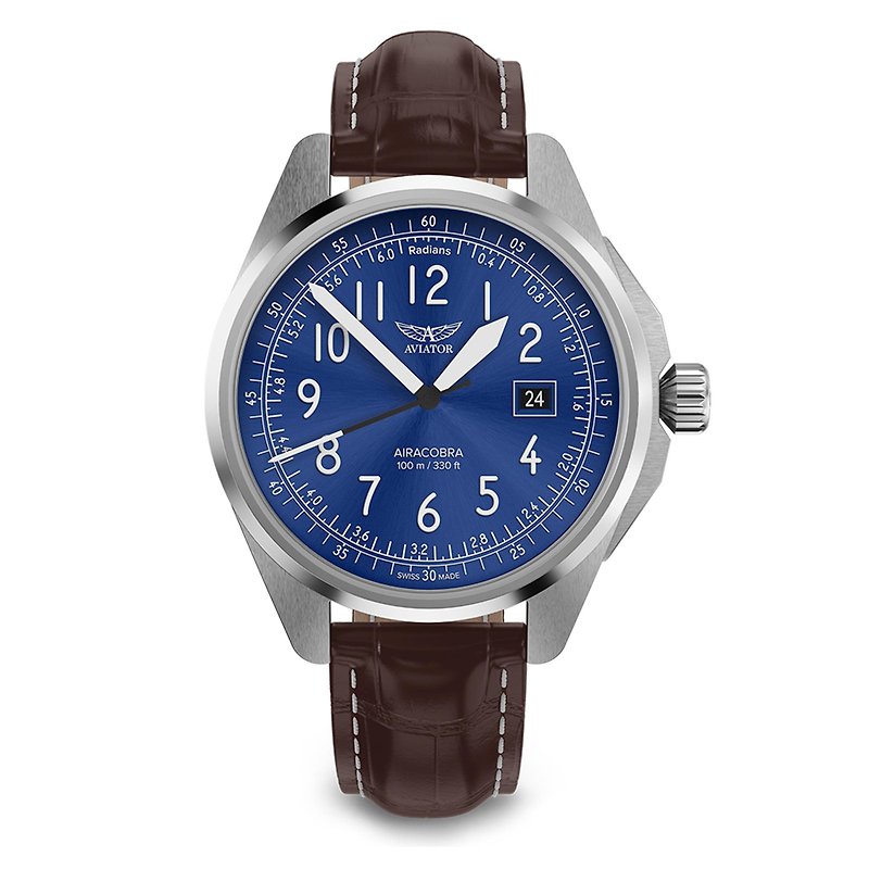 AIRACOBRA P43 TYPE B 飛行風格腕錶 - 男裝錶/中性錶 - 不鏽鋼 銀色