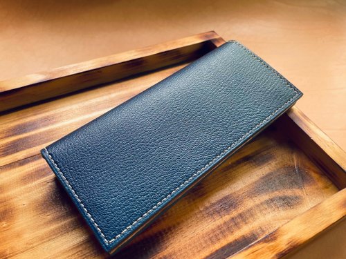 VULCAN LEATHER 精品手工皮件 【VULCAN 山羊皮對開長夾】法國Alran山羊皮 自選配色 可訂製無扣