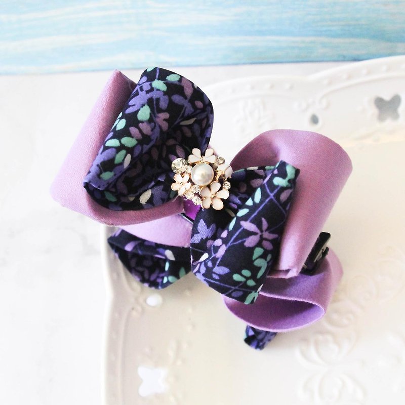 Purple flower bow banana clip - เครื่องประดับผม - ผ้าฝ้าย/ผ้าลินิน สีม่วง