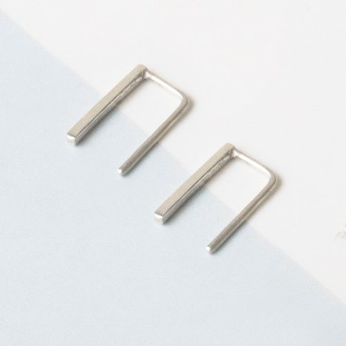 Kou Jewellery 長方極簡ㄇ形 無耳扣, 耳環, 耳針-純銀