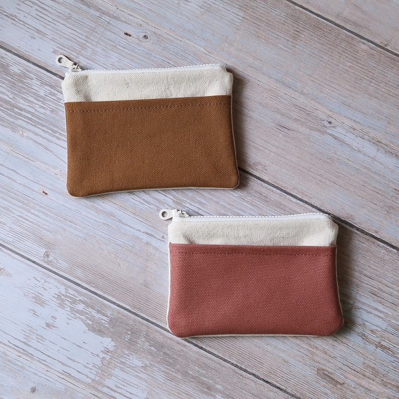 Canvas Coin Purse // Brick Red. Pine cone Brown//handmade limited edition - Coin Purses - Cotton & Hemp 