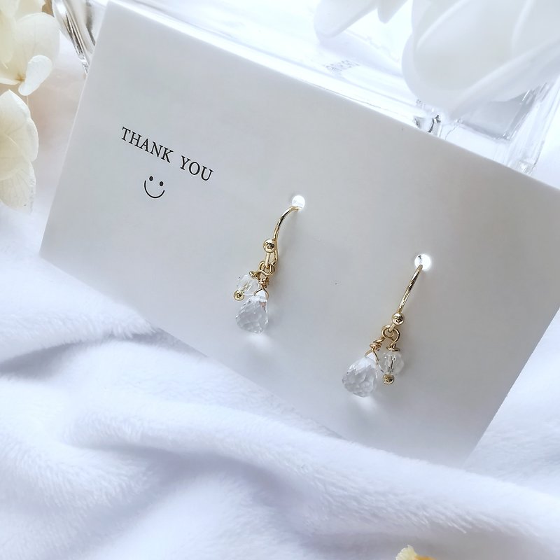 Water drop white crystal earrings - ต่างหู - คริสตัล สีใส