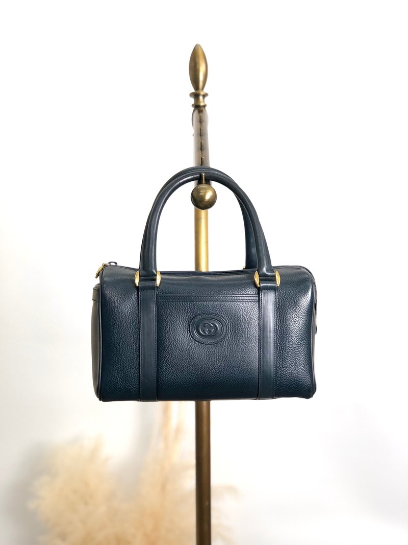 【 日本直送　名牌中古包 】GUCCI グッチ ボストンバッグ ネイビー レザー vintage ヴィンテージ オールド phgdfy - 手提包/手提袋 - 真皮 藍色