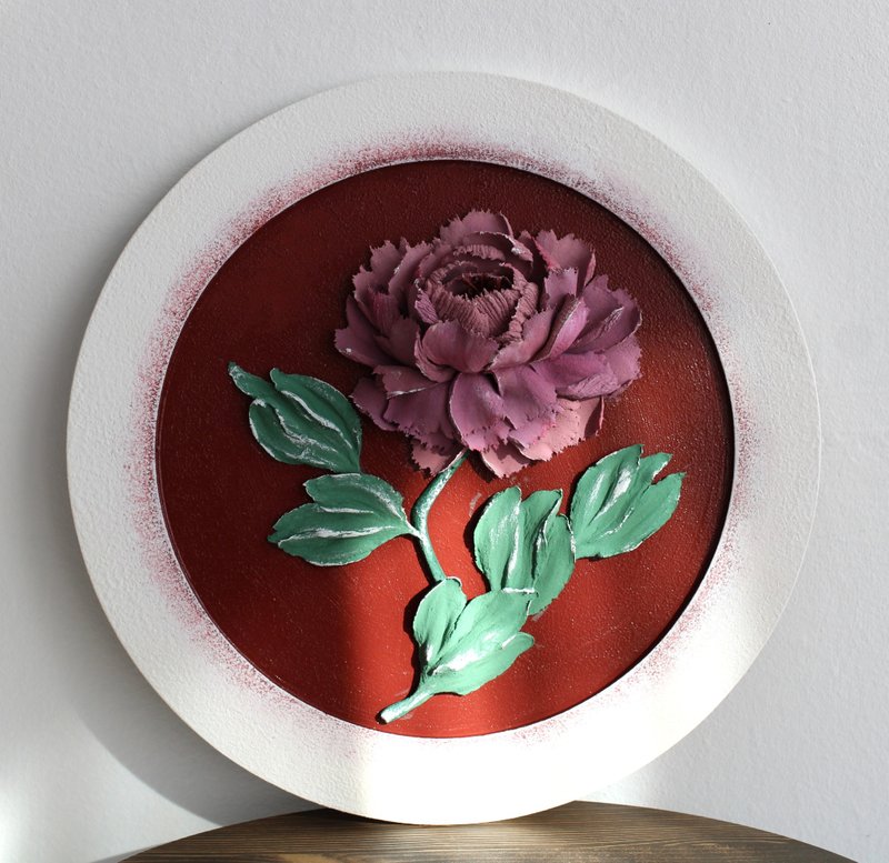 3D peony, round painting with flower, an original gift for all occasions. - Wall Décor - Other Metals 