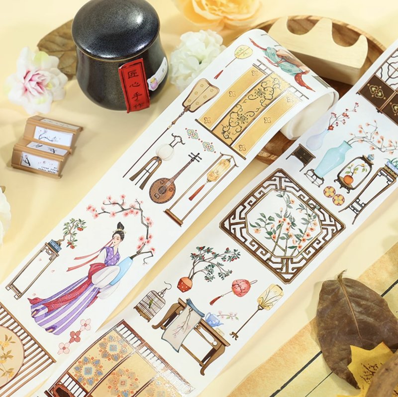 仕女圖鑑 PET 和紙膠帶 貝殼金 / 2米卷 - 紙膠帶/和紙/PET - 紙 多色