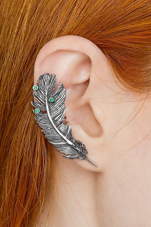 tanny bunny Feather ear cuff no piercing sterling silver