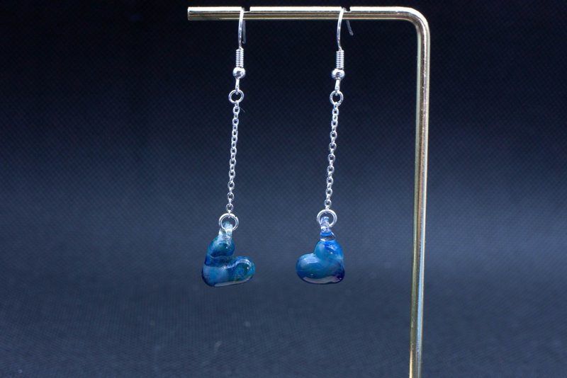 Heart Earrings (Sea Blue) - Earrings & Clip-ons - Glass Blue