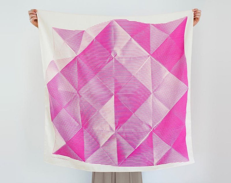 Folded Paper Pink - ผ้าพันคอ - ผ้าฝ้าย/ผ้าลินิน สึชมพู