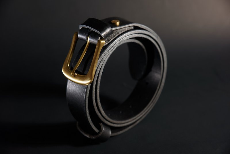 Leather handmade men's - Italy vegetable tanned saddle belt - gentleman black - Belts - Genuine Leather Black