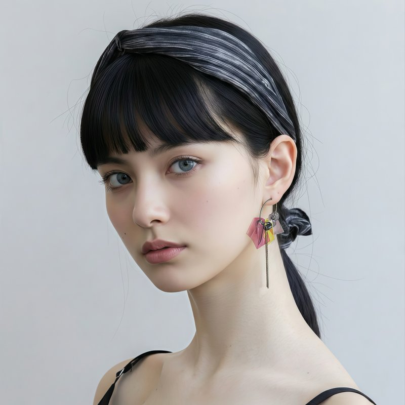 Transparent Geometric Spectrum Circle Stud Earrings - ต่างหู - พลาสติก สีม่วง