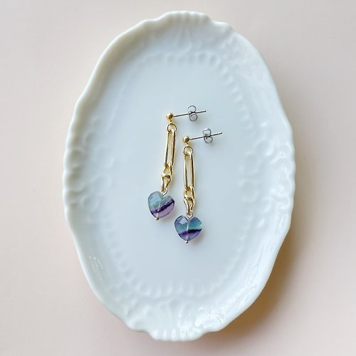 Lunka Handmade Accessories Fluorite petit heart ピアス/イヤリング blue purple