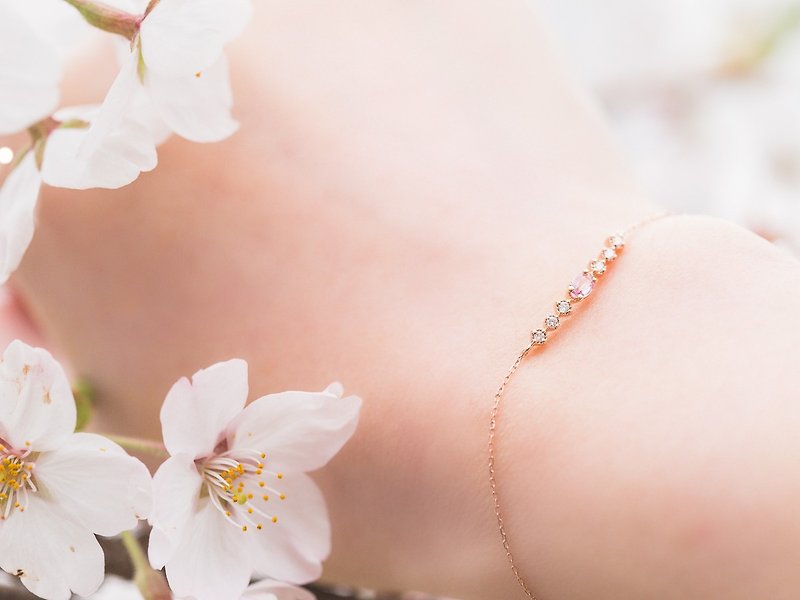 HIWNESS 14K Fairytale Bracelet/14k solid gold natural diamonds & pink sapphires - แหวนคู่ - เพชร สึชมพู