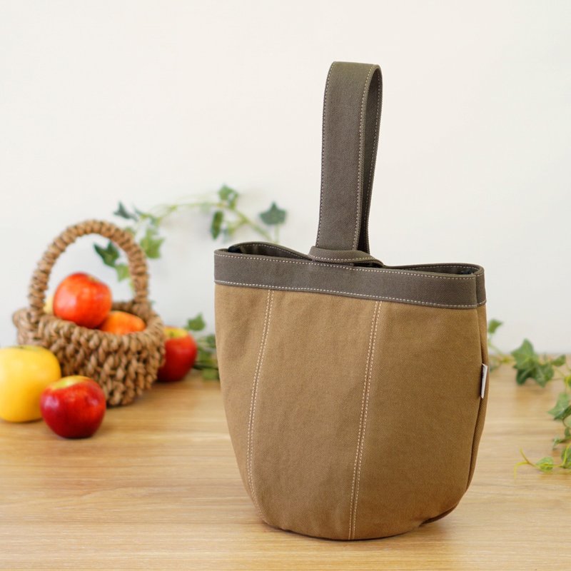 アップル / ブラウンベージュ × カーキ 【受注制作】 Trocco 帆布バッグ - 手提包/手提袋 - 棉．麻 咖啡色