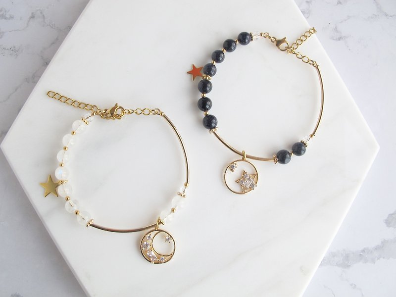Rosy Garden Goldstone and Moon stone bracelet - Bracelets - Crystal Blue