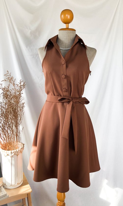 ameliadress Brown shirt dress summer retro vintage sundress brown shirt prom collar dress