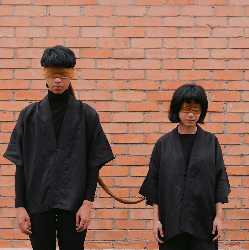 YUKATA OUTER (LINEN BLACK) - Men's Coats & Jackets - Cotton & Hemp Black