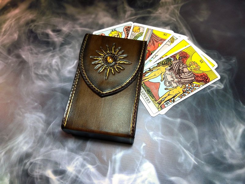 Brown Tarot Leather Case, storage of tarot cards, sun, tiger eye, tarot bags - Other - Genuine Leather Brown