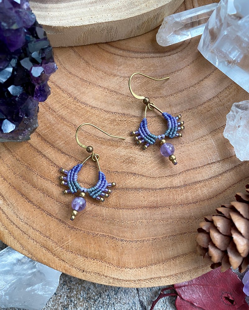 E057 Bohemian South American Wax Thread Woven Amethyst Earrings (Ear Hook/ Clip-On) - Earrings & Clip-ons - Other Materials Purple