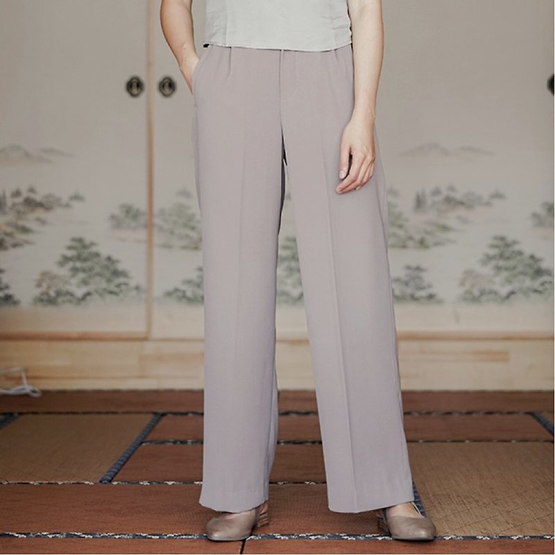 Taro gray Trendy long to mop the floor of loose pants waist wide leg pants flared trousers trousers over the length and width Come take a look chic shades drape club of burning flesh cover | vitatha Fan Tata original design women's independence brands - กางเกงขายาว - เส้นใยสังเคราะห์ สีเทา