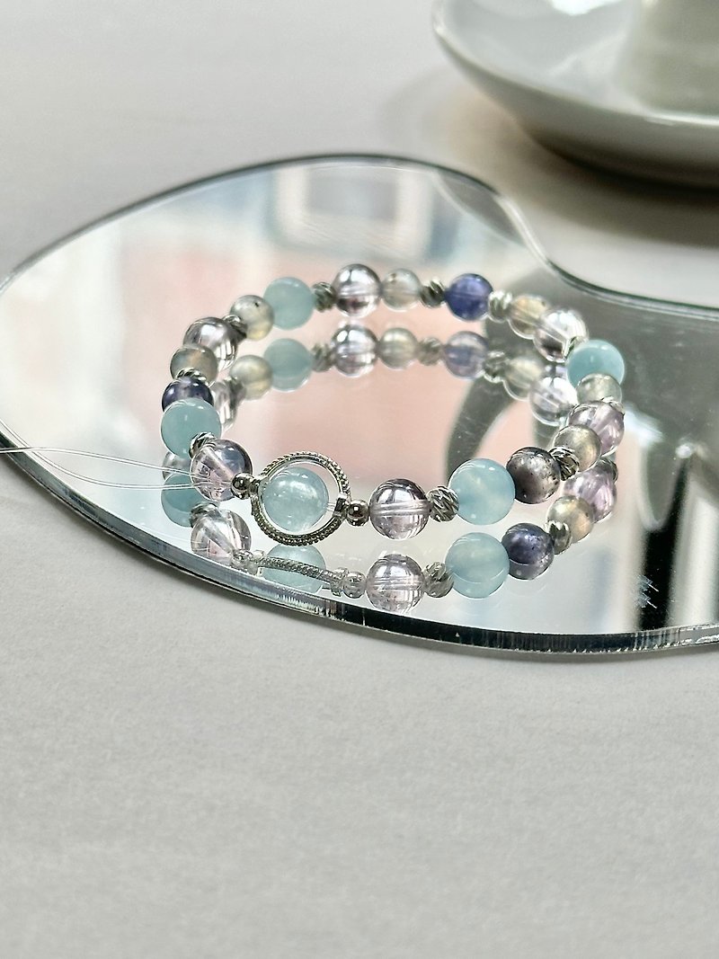 Aquamarine, cordierite, labradorite, and amethyst bracelet/ calm, wisdom, stabilize mood, increase confidence - Bracelets - Crystal Blue