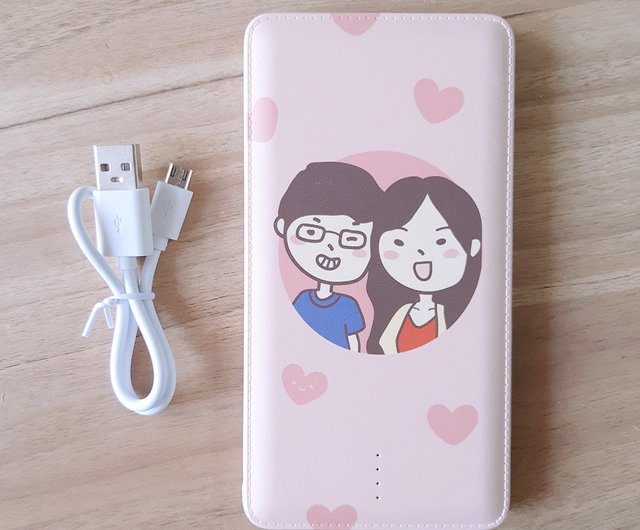 客製化禮物 Q版行動電源雙面仿皮紋10000mah 設計館moda 數字油畫 行動電源 充電線 Pinkoi