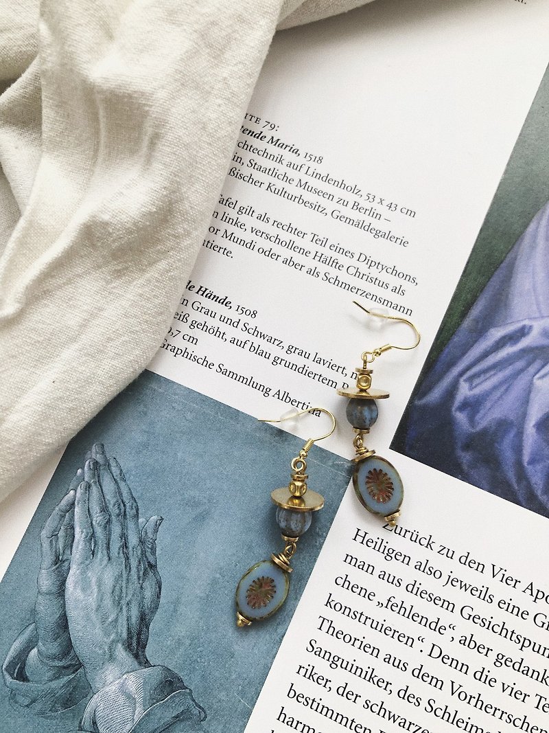 |Souvenirs|復古做舊藍星球古董珠耳環 - 耳環/耳夾 - 石頭 藍色