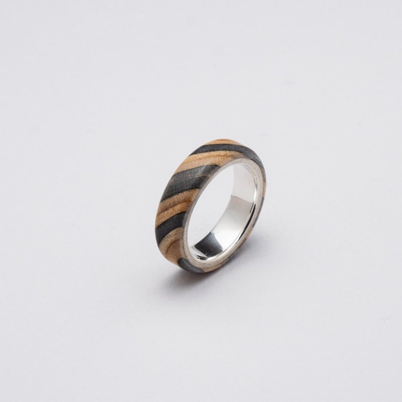 Send wood style ring R0203007 - แหวนทั่วไป - ไม้ สีเทา