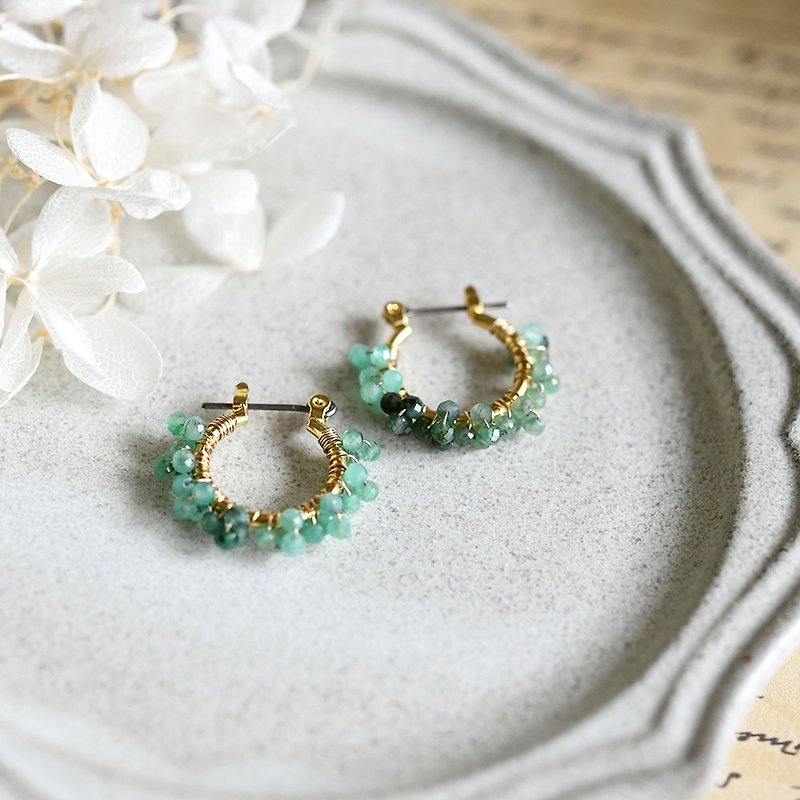 Original Plum Series Emerald Hoop Earrings May Birthstone for Both Ears Large - ต่างหู - เครื่องเพชรพลอย สีเขียว