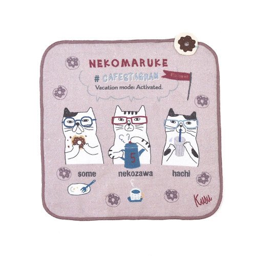 Kusuguru Japan Kusuguru Japan紗布絨手帕毛巾 日本眼鏡貓NEKOMARUKE系列-梅紫色