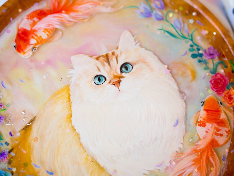 Hand-painted custom pet cat and dog portrait resin painting - ภาพวาดบุคคล - เรซิน หลากหลายสี