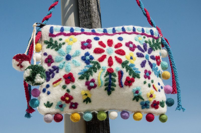 Wool felt light bag/crossbody bag/side bag/shoulder bag/tote bag/mobile phone case-flower rainbow tassel - Messenger Bags & Sling Bags - Wool Multicolor