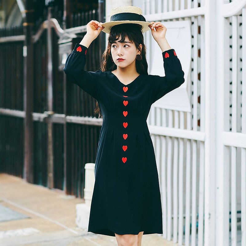 [Spring specials] 2019 spring women's new love love color dress dress YGC9084 - One Piece Dresses - Polyester Black