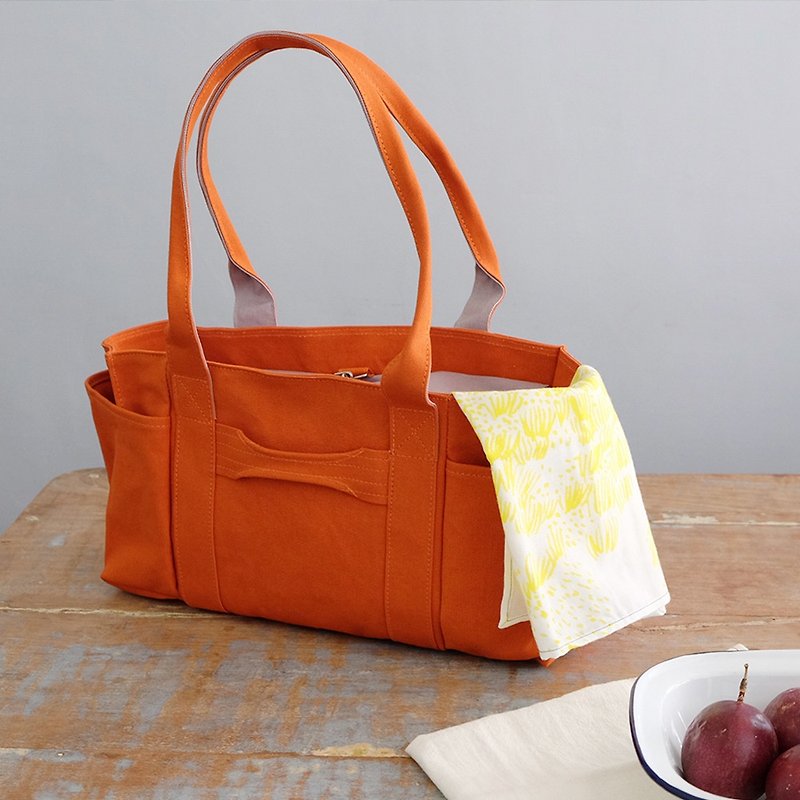 Mushroom MOGU / Canvas Shoulder Bag / Persimmon Orange / Star Ferry - กระเป๋าแมสเซนเจอร์ - ผ้าฝ้าย/ผ้าลินิน สีส้ม
