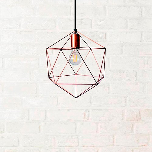 Glass&copper Iron pendant lamp in the shape of a icosahedron in the loft style