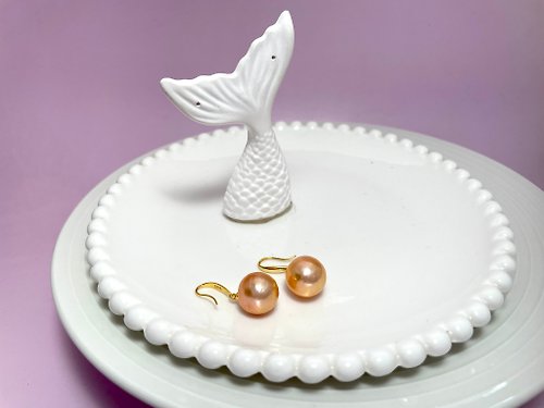 Athena珍珠設計 天然巴洛克珍珠 橘色炫彩 極光 S925銀款 耳環