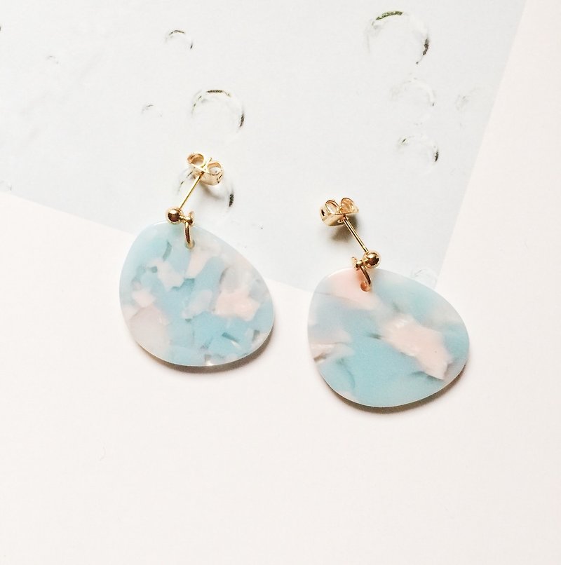 La Don - Irregular Stone - Pink Blue Ear Pins / Ear Clips - Earrings & Clip-ons - Acrylic Blue