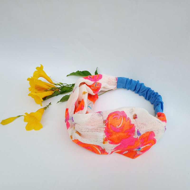 Embroidery Rosie printed soft cotton headband - 髮帶/頭箍 - 棉．麻 
