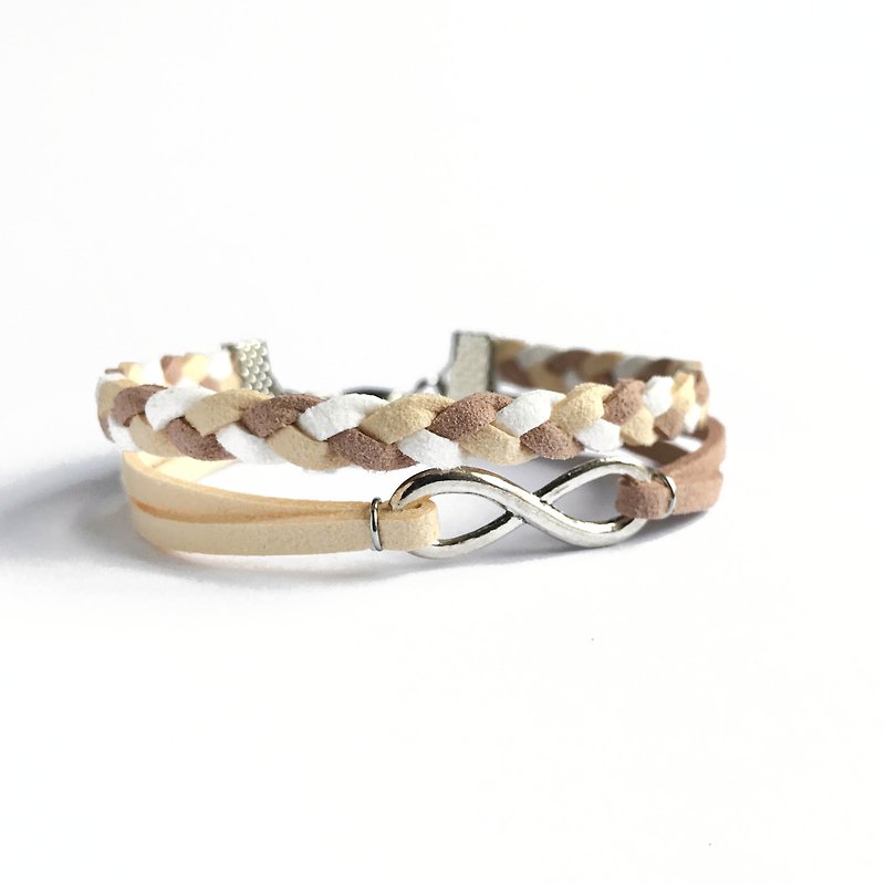 Handmade Double Braided Infinity Bracelets – creamy white - สร้อยข้อมือ - วัสดุอื่นๆ ขาว