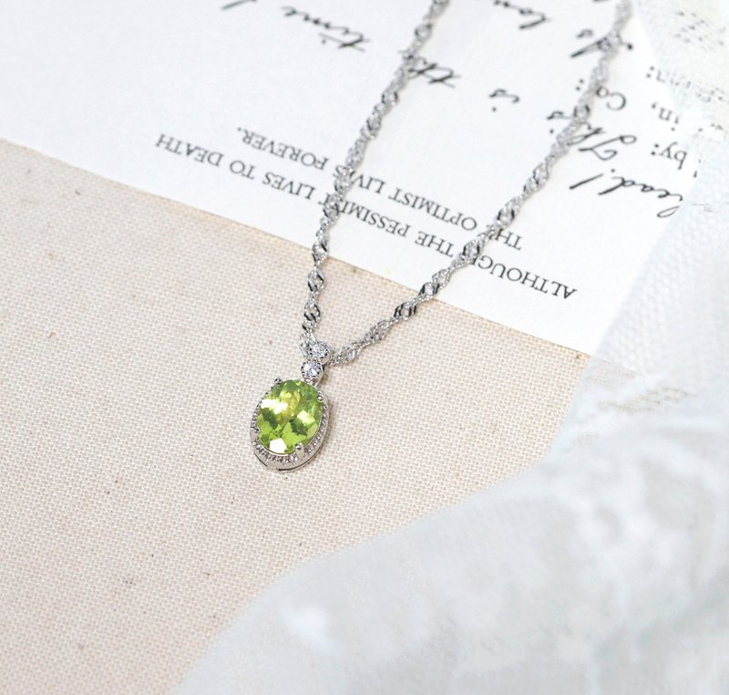 High Quality Stone 6x8mm - Sterling Silver Necklace - August Birthstone - สร้อยคอ - คริสตัล สีเขียว