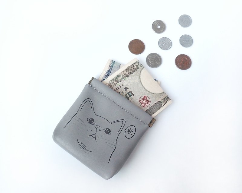 Leather Coin Purse | Grey Leather Cat Comics - Coin Purses - Genuine Leather Gray