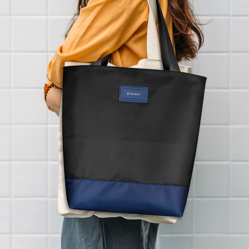Bagmio | Tote Bag | Black and Blue | Herringbone Details | Key Ring | Gift Exchange - Handbags & Totes - Waterproof Material Black