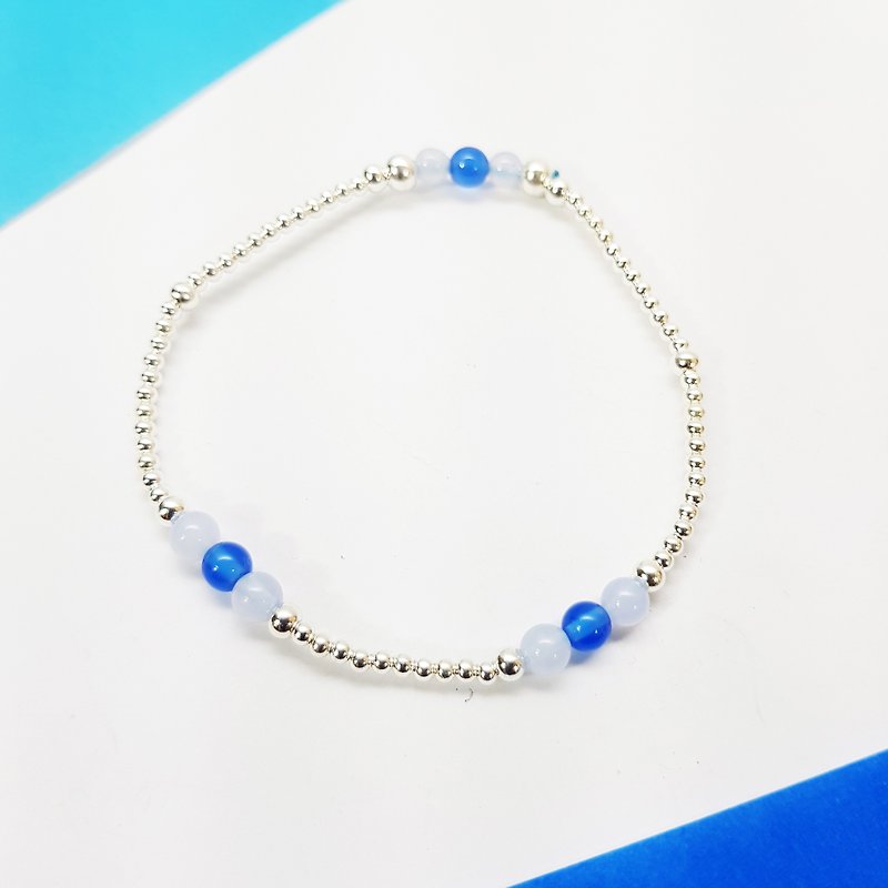 Xizizi Pebbles~Light Blue Agate_Dark Blue Agate_Silver Elastic Bracelet