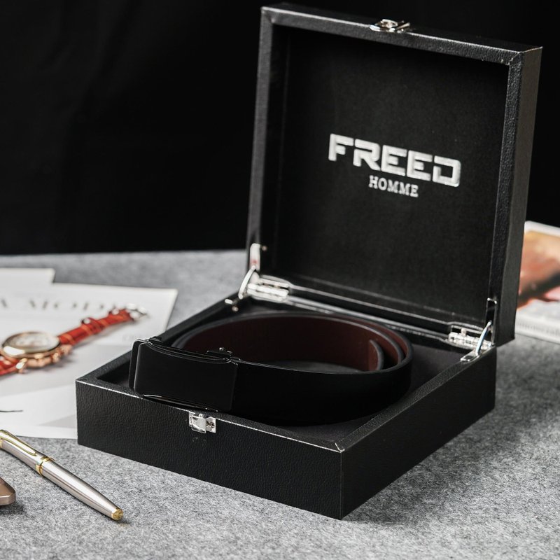 【FREED】極簡霧黑方扣商務休閒頭層牛皮皮帶 - 黑色 - 腰帶/皮帶 - 真皮 黑色
