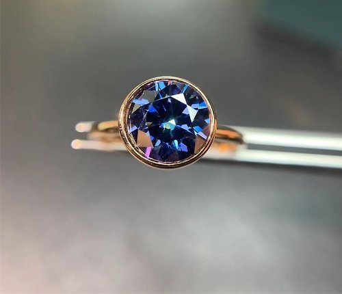 Eratojewels Blue Moissanite Ring, Moissanite Silver Ring, 2 Ct Blue Moissanite Ring