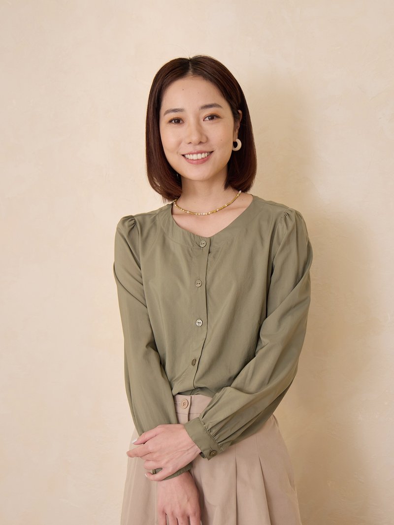 禮物開襟綁帶襯衫-雨林 - 女襯衫 - 其他人造纖維 綠色