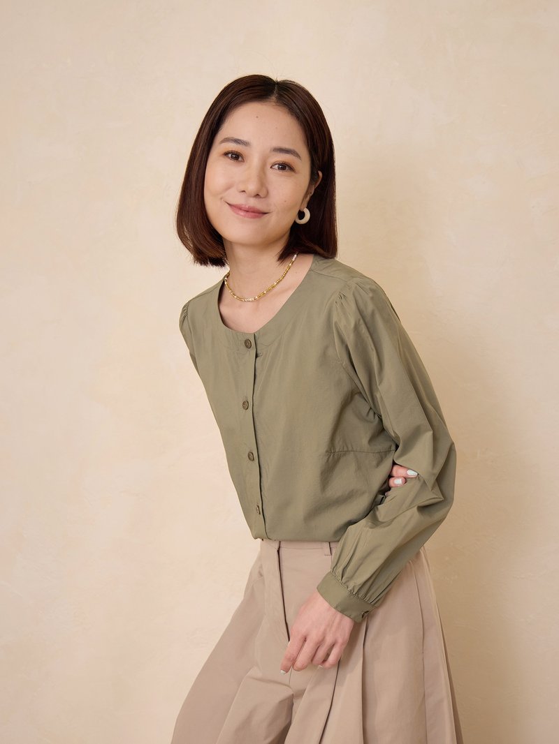 禮物開襟綁帶襯衫-雨林 - 女襯衫 - 其他人造纖維 綠色